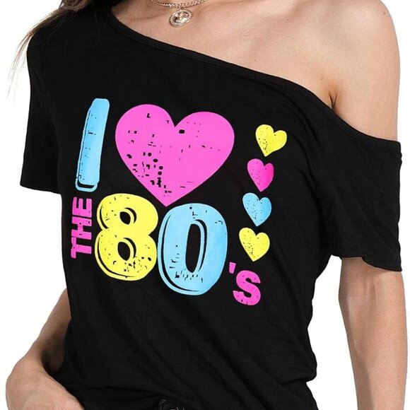 Women’s Plus Size Lips Print Off Shoulder T-Shirt Cotton Spandex Casual - Picture 3 of 8